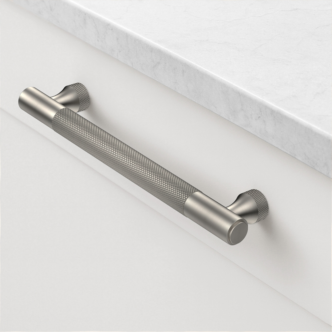 Brass Knurled Cabinet Handles in Silver