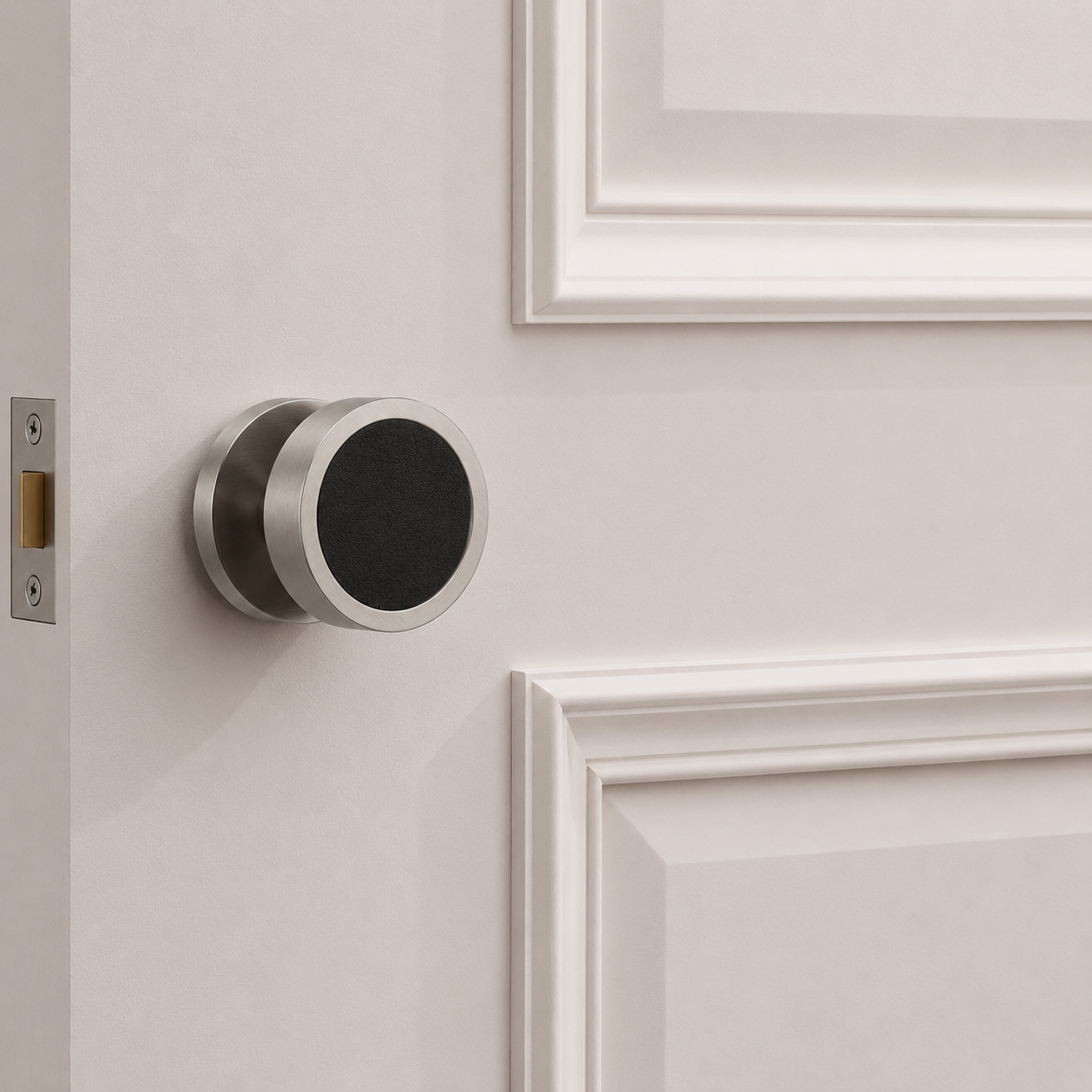 Brass & Leather Mortice Door Knobs in Silver