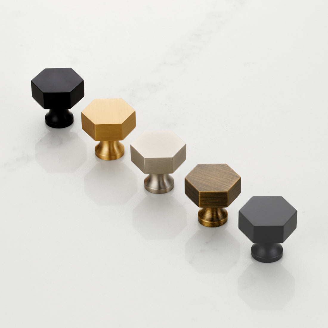 Small Solid Brass Hexagonal Door Knobs in Black