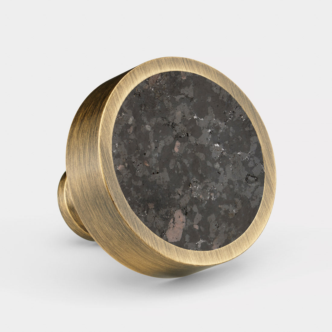 Brass & Black Terrazzo Round Door Knobs in Antique