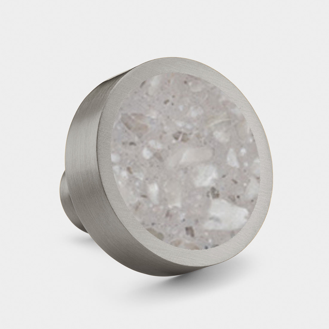 Brass & Grey Terrazzo Round Door Knobs in Silver