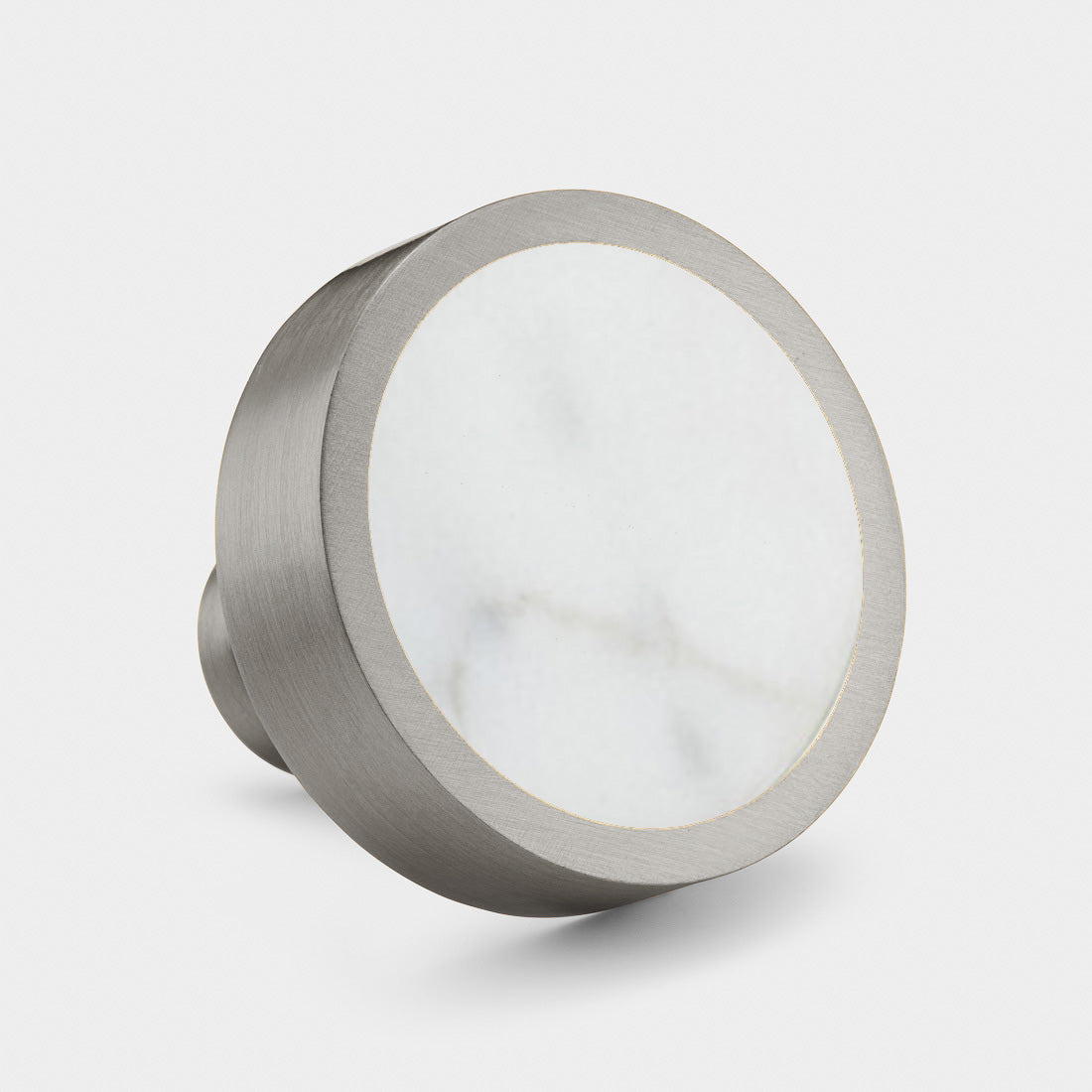 Brass & White Terrazzo Round Door Knobs in Silver