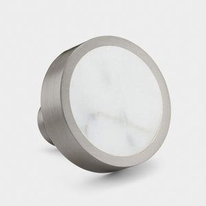 Brass & White Terrazzo Round Door Knobs in Silver