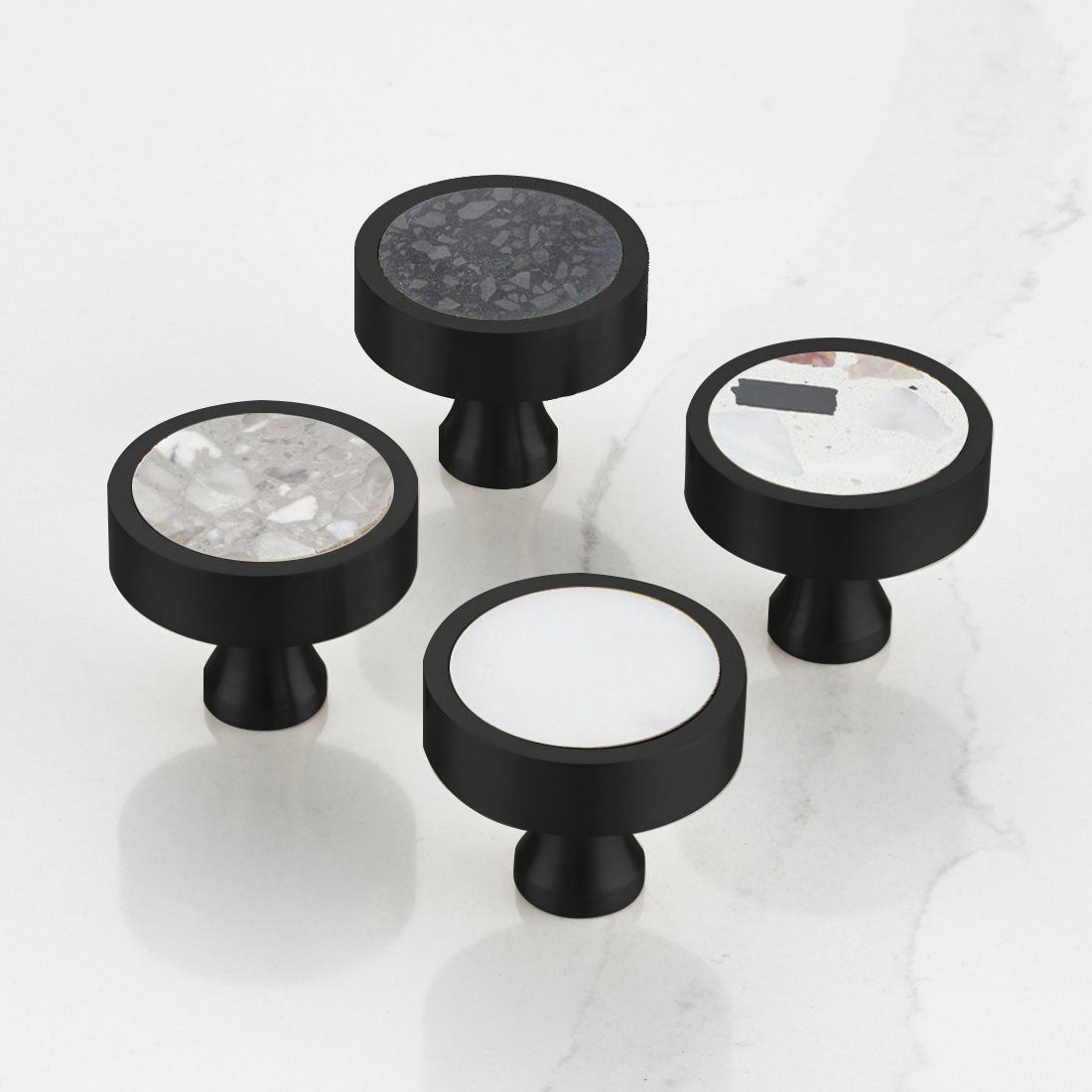 Black & Terrazzo Round Door Knobs in White Fleck