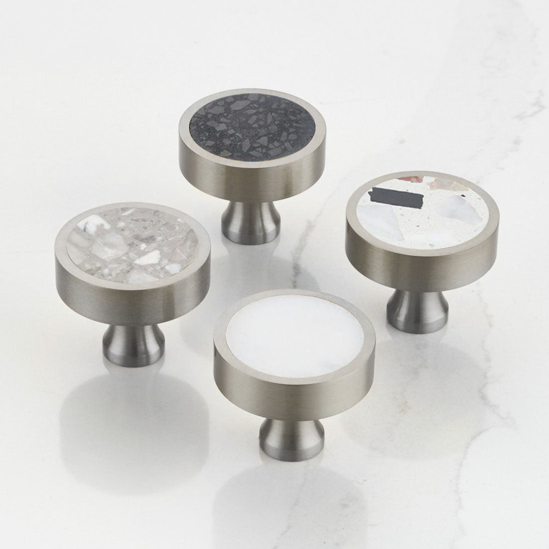 Silver & Terrazzo Round Door Knobs in Grey