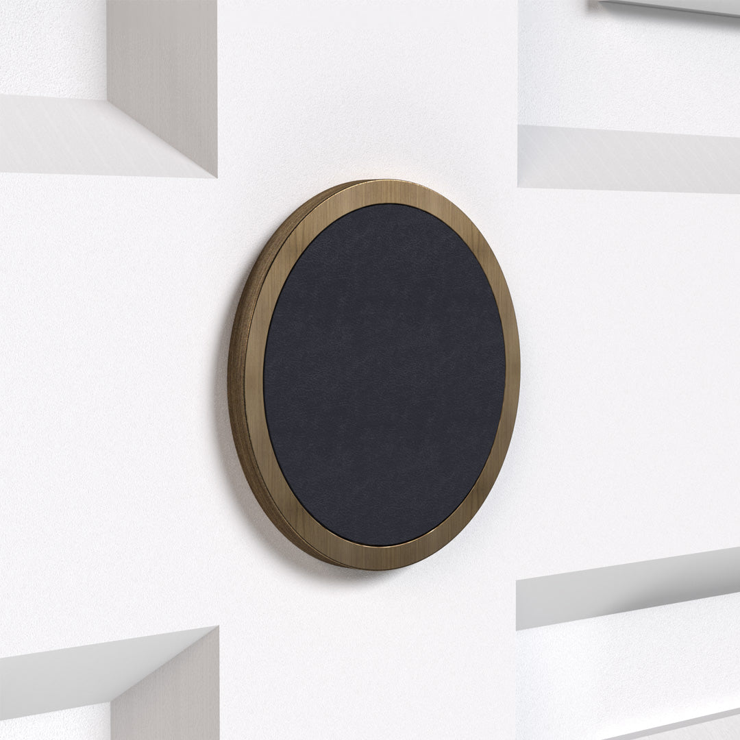 Brass & Leather Symbol Door Plaque in Antique Gold