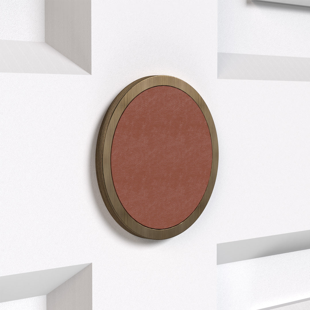 Personalised Name Brass & Leather Door Plaque in Antique Gold