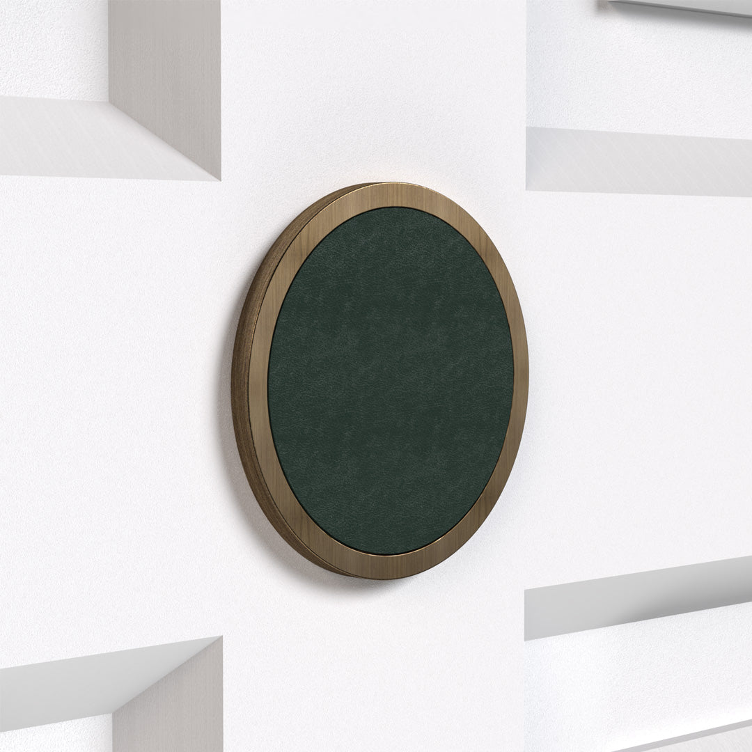 Brass & Leather Number Door Plaque in Antique Gold