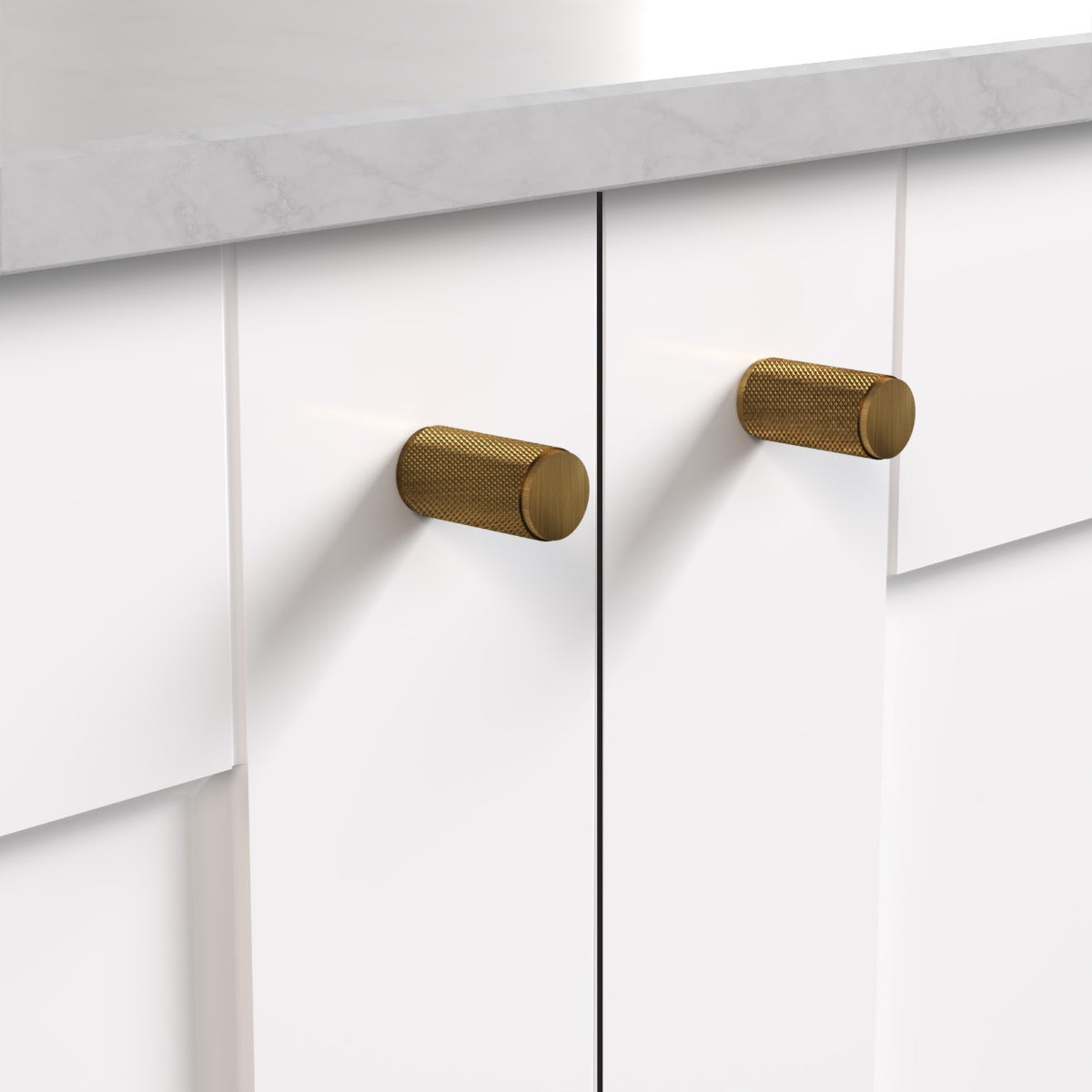 Brass Knurled Cylinder Pulls in Antique