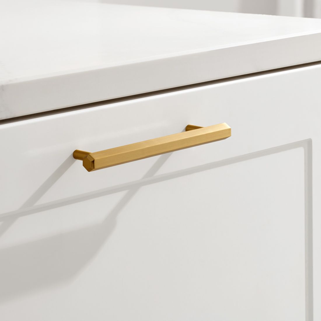 Brass Slim Hexagonal Cabinet Handles in Gold