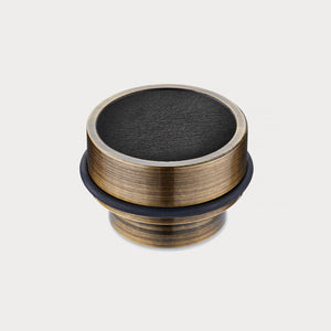 Brass & Black Leather Mounted Door Stops in Antique