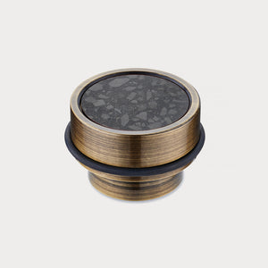 Brass & Black Terrazzo Floor Mounted Door Stops in Antique