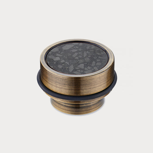 Brass & Black Terrazzo Floor Mounted Door Stops in Antique