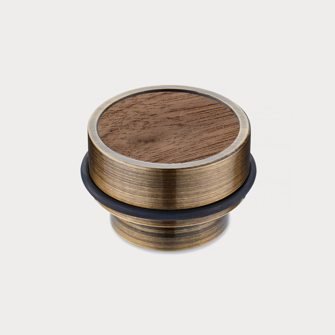 Brass & Walnut Wood Floor Mounted Door Stops in Antique