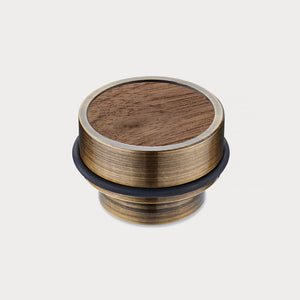 Brass & Walnut Wood Floor Mounted Door Stops in Antique