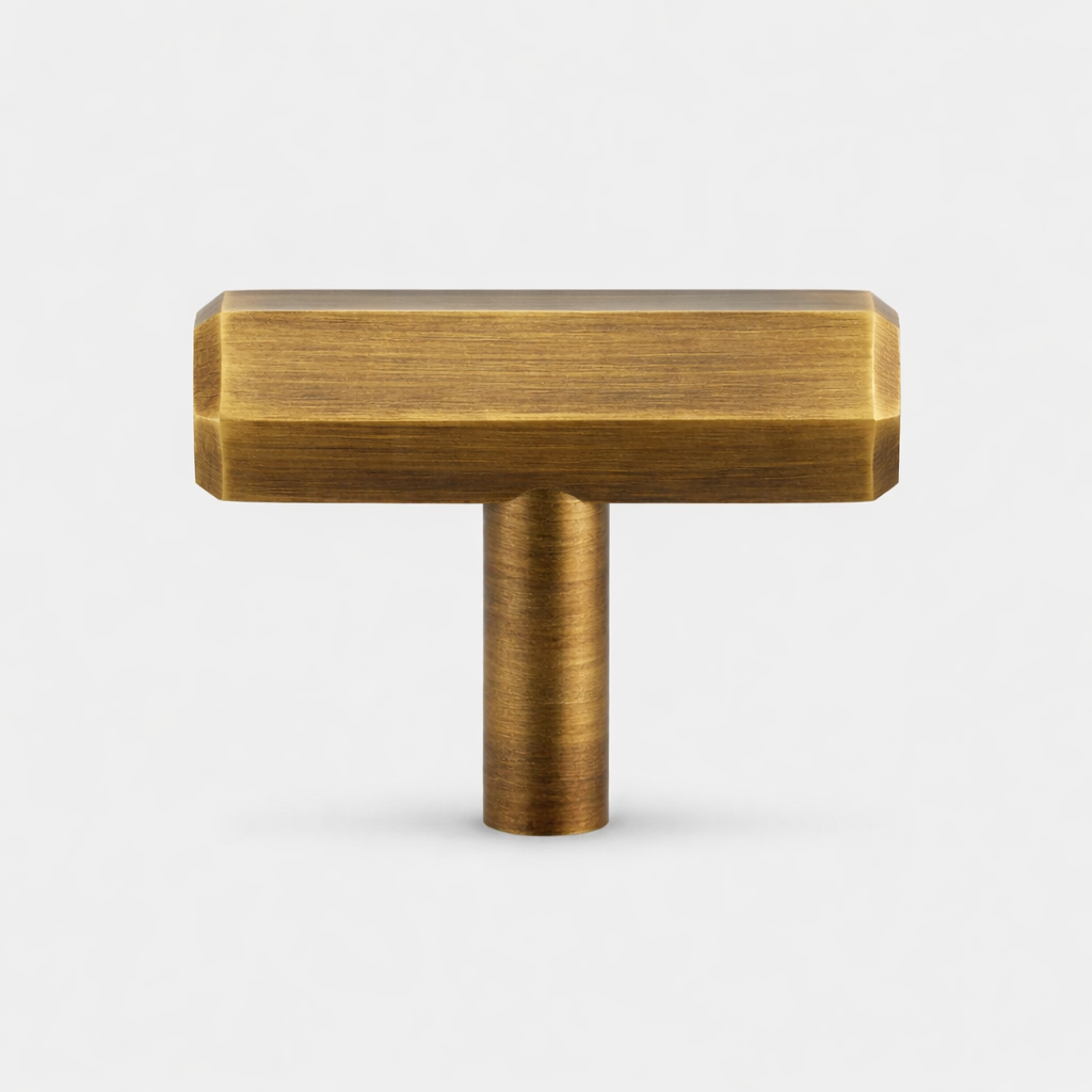 Solid Brass Hexagonal T Bar Handles in Antique