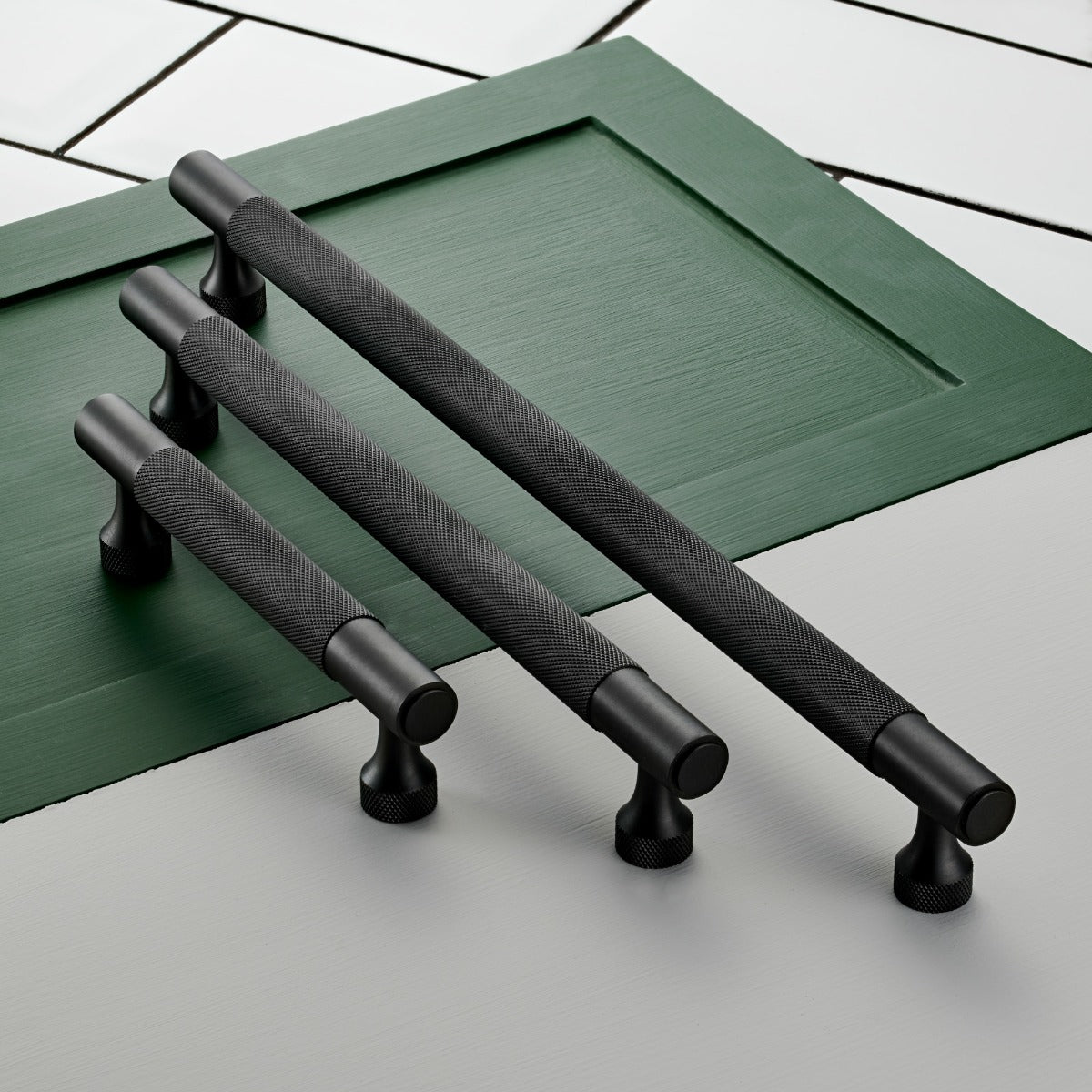 Brass Knurled Cabinet Handles in Gunmetal Grey - 320mm