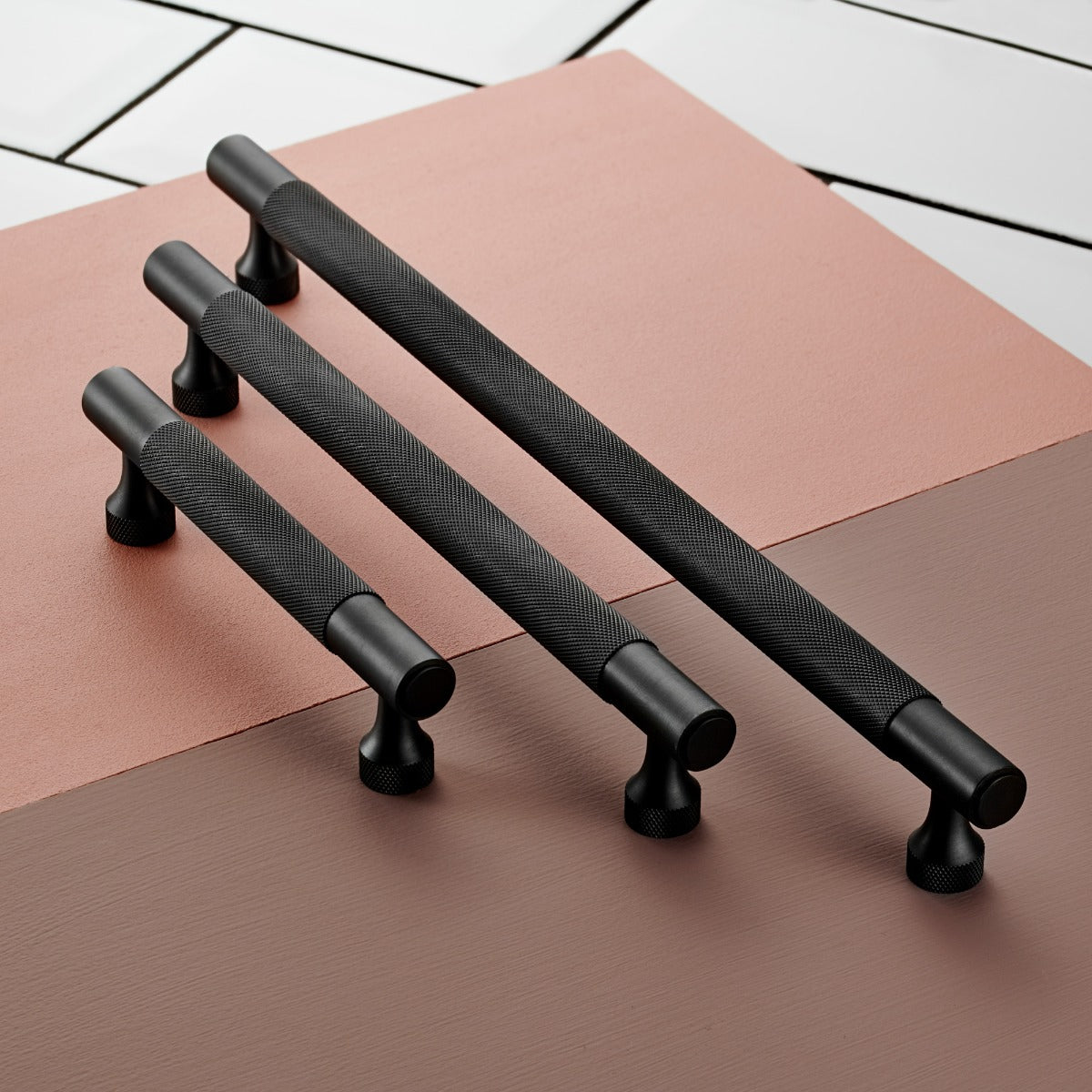 Brass Knurled Cabinet Handles in Gunmetal Grey - 320mm