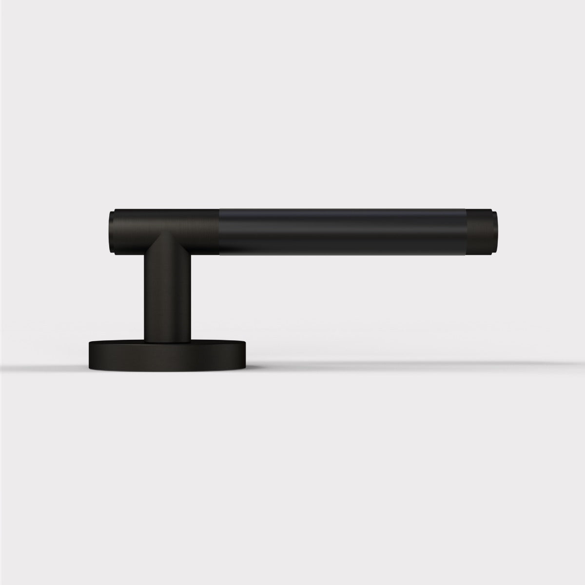Brass Lever Door Handle in Black & Black Leather