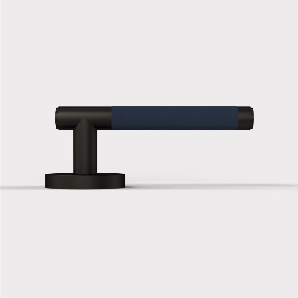 Brass Lever Door Handle in Black & Blue Leather