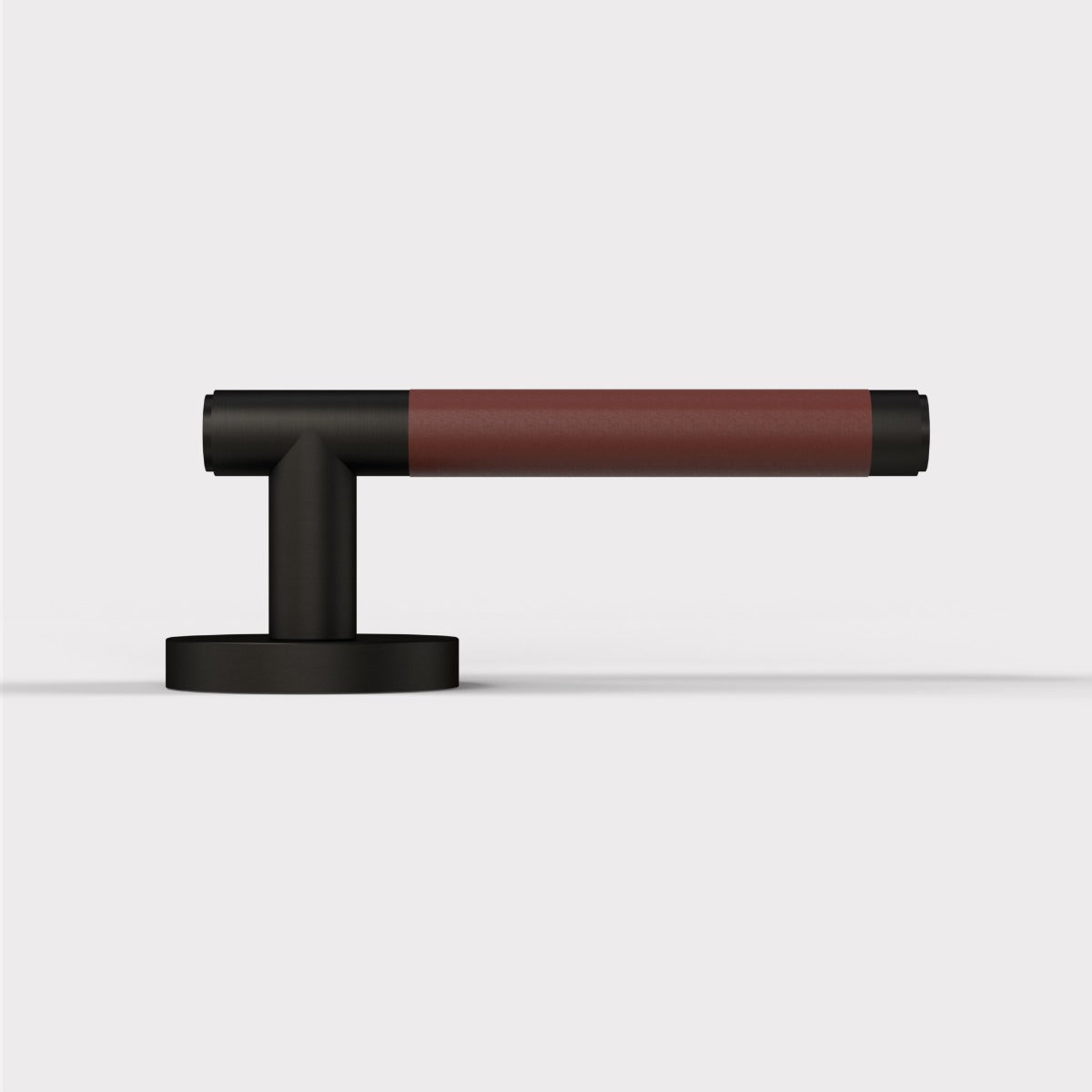 Brass Lever Door Handle in Black & Brown Leather