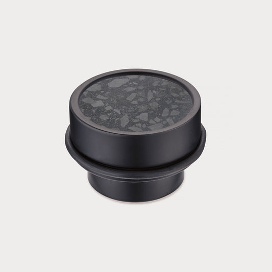 Brass & Black Terrazzo Floor Mounted Door Stops in Black