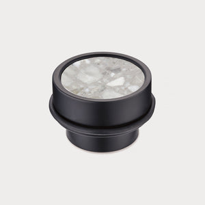 Brass & Grey Terrazzo Floor Mounted Door Stops in Black