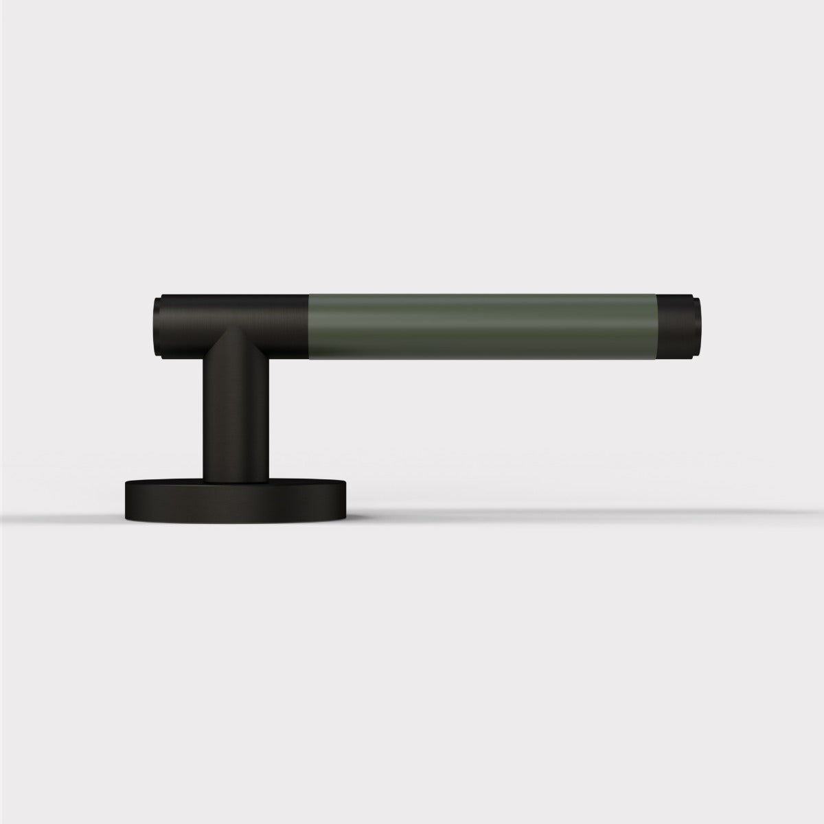 Brass Lever Door Handle in Black & Green Leather