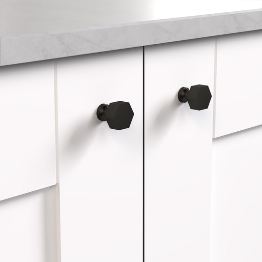 Hexagonal Door & Cabinet Knobs in Black