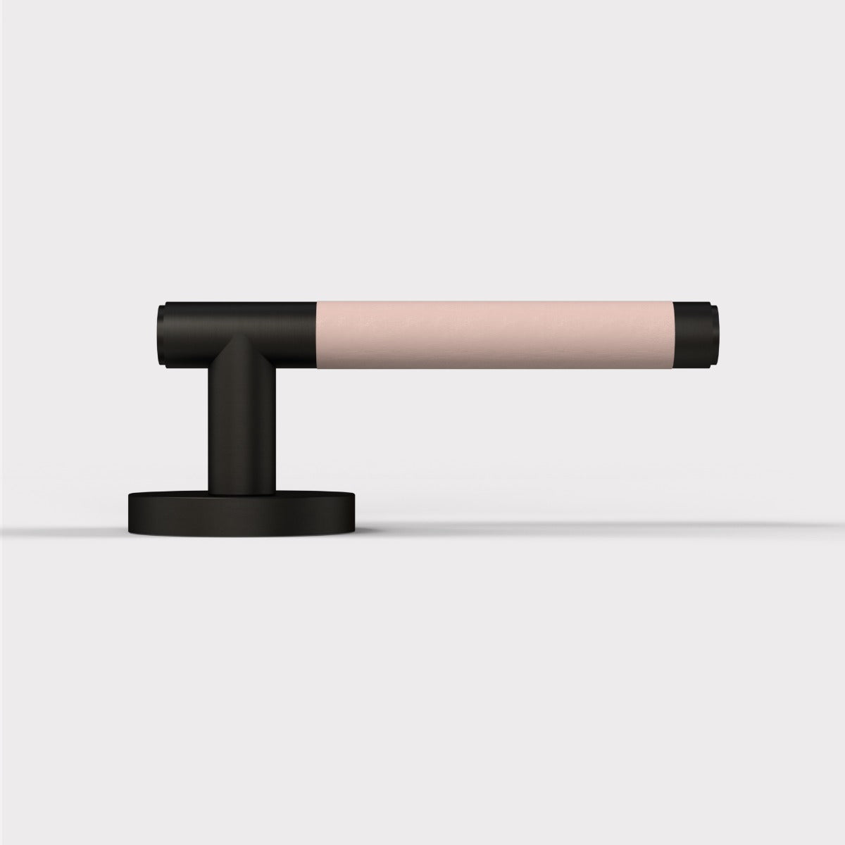 Brass Lever Door Handle in Black & Pink Leather