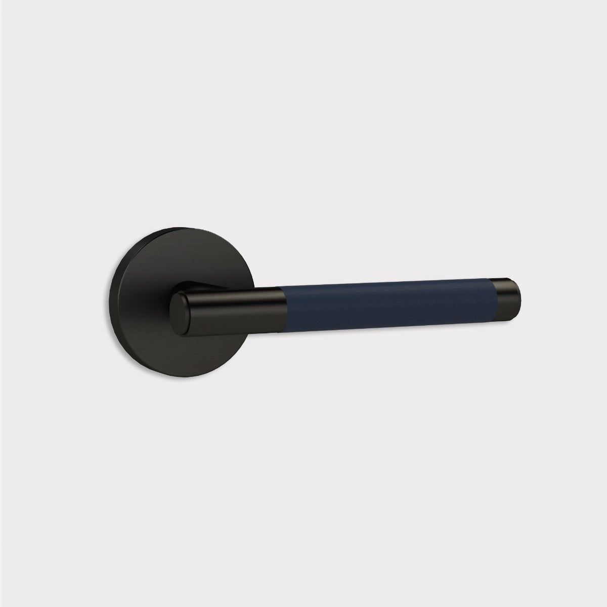 Brass Lever Door Handle in Black & Blue Leather