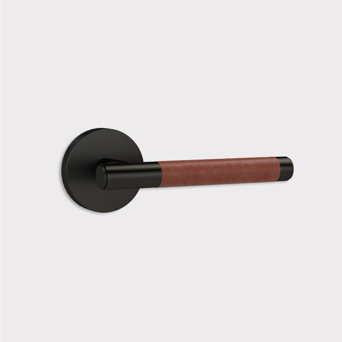 Brass Lever Door Handle in Black & Brown Leather