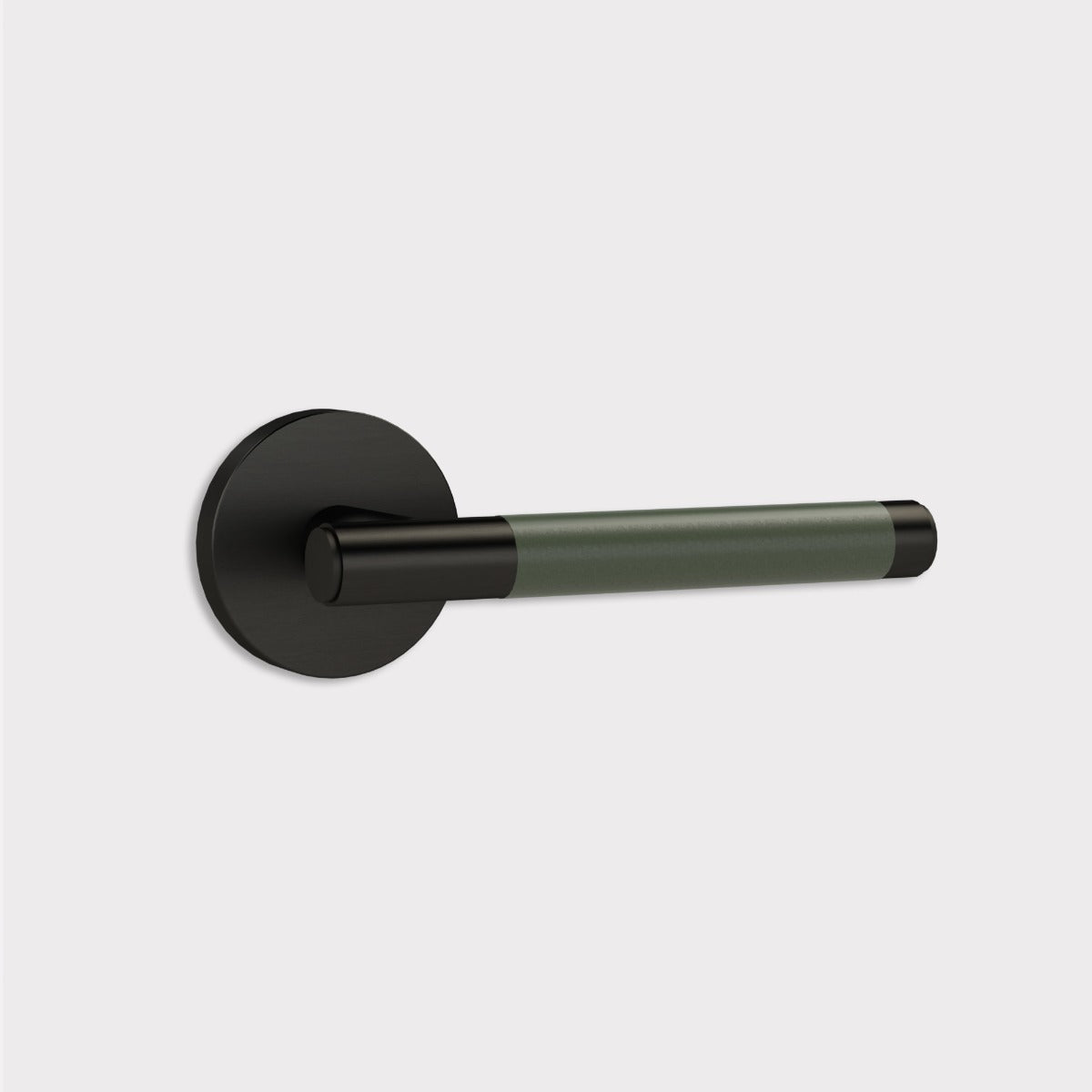 Brass Lever Door Handle in Black & Green Leather
