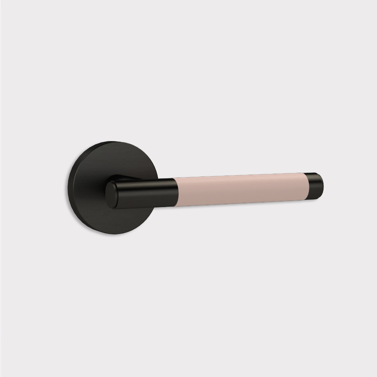 Brass Lever Door Handle in Black & Pink Leather