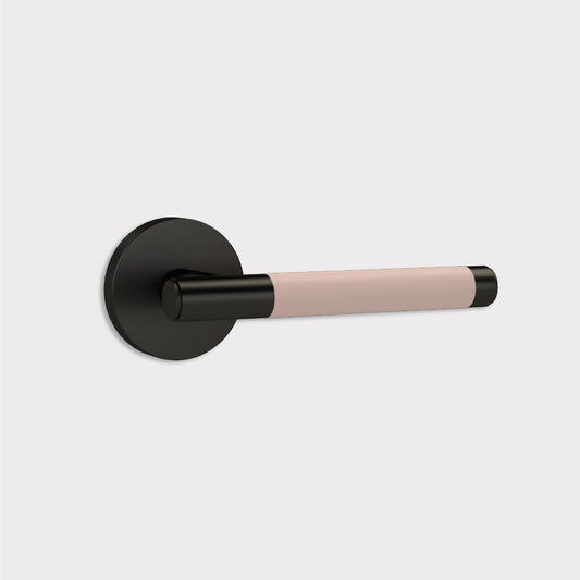 Brass Lever Door Handle in Black & Pink Leather