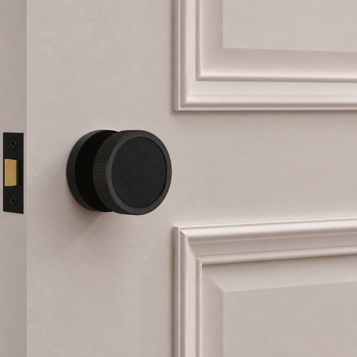 Brass & Leather Mortice Door Knobs in Black