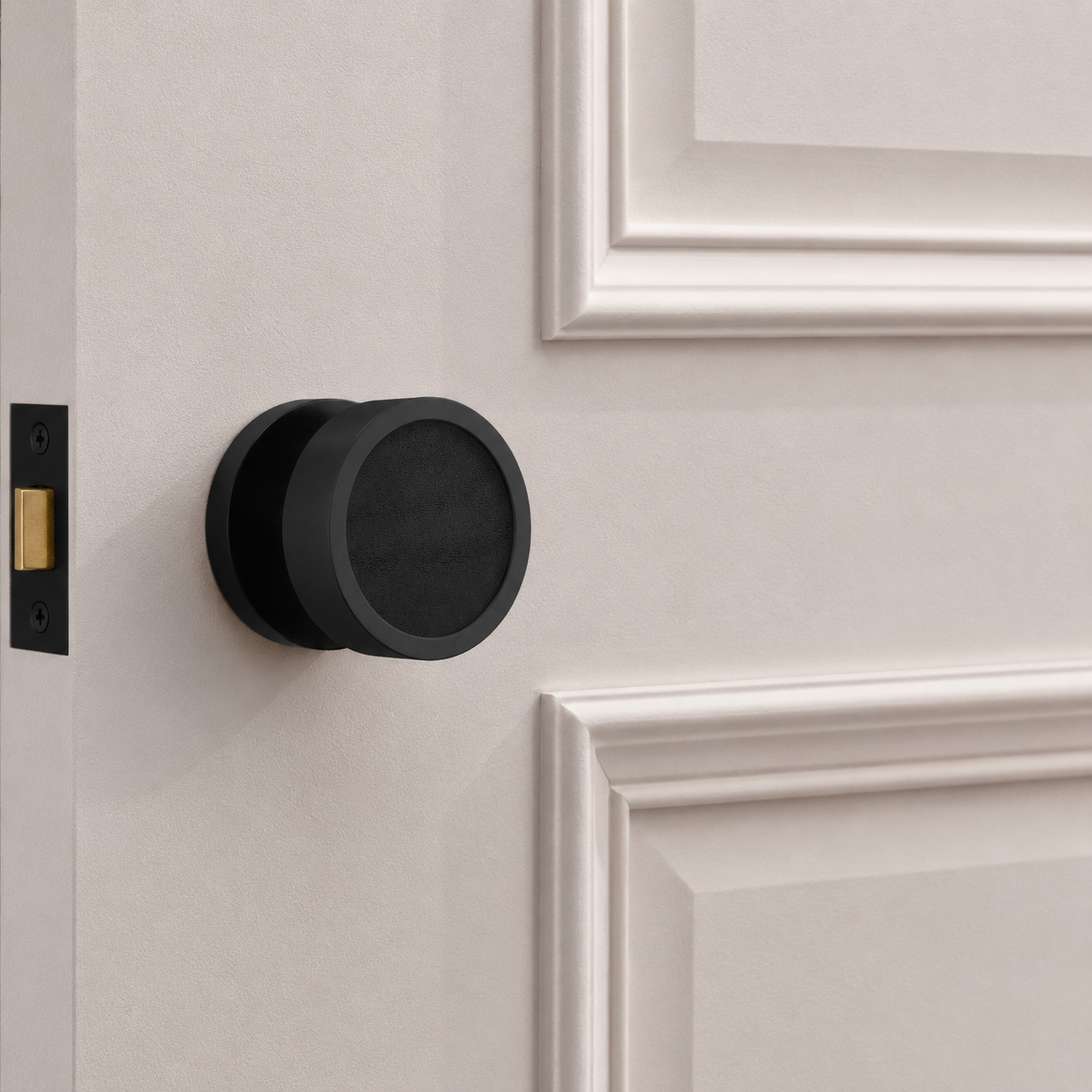 Brass & Leather Mortice Door Knobs in Black