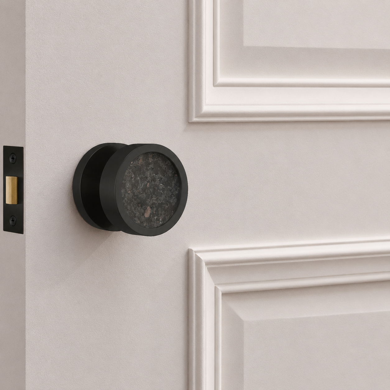 Boutons de porte de serrure en laiton et terrazzo noir