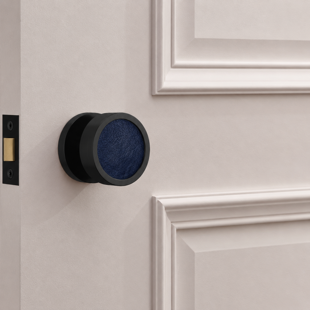 Brass & Leather Mortice Door Knobs in Black
