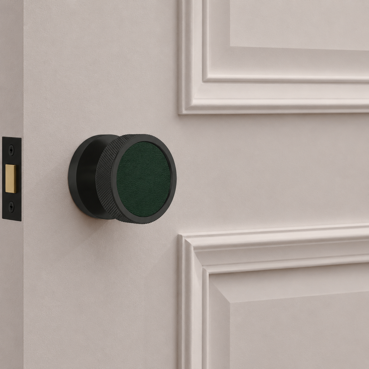 Brass & Leather Mortice Door Knobs in Black