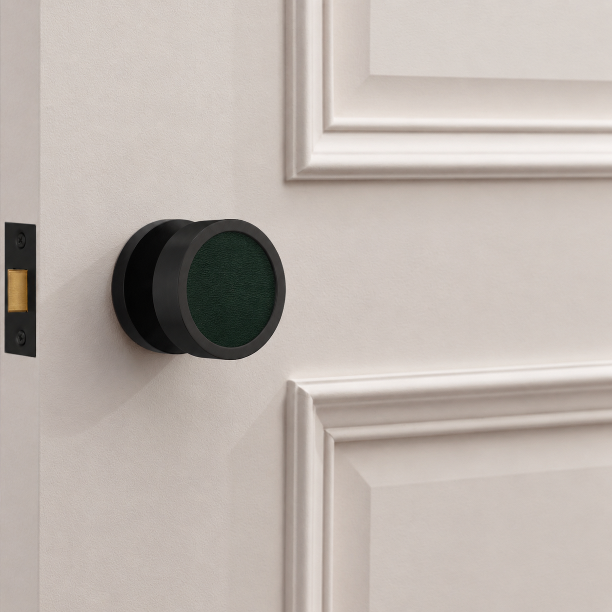 Brass & Leather Mortice Door Knobs in Black