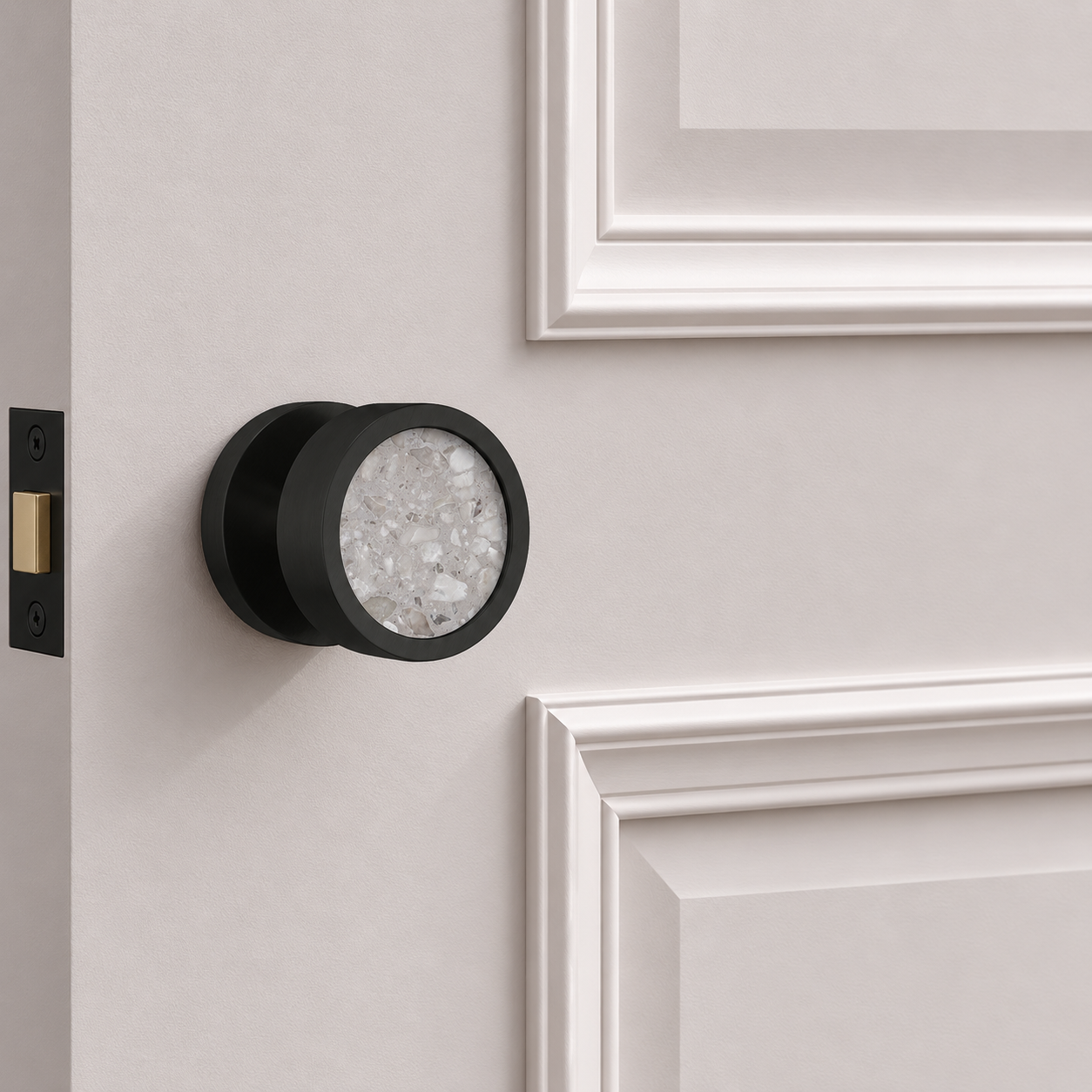 Boutons de porte de serrure en laiton et terrazzo noir