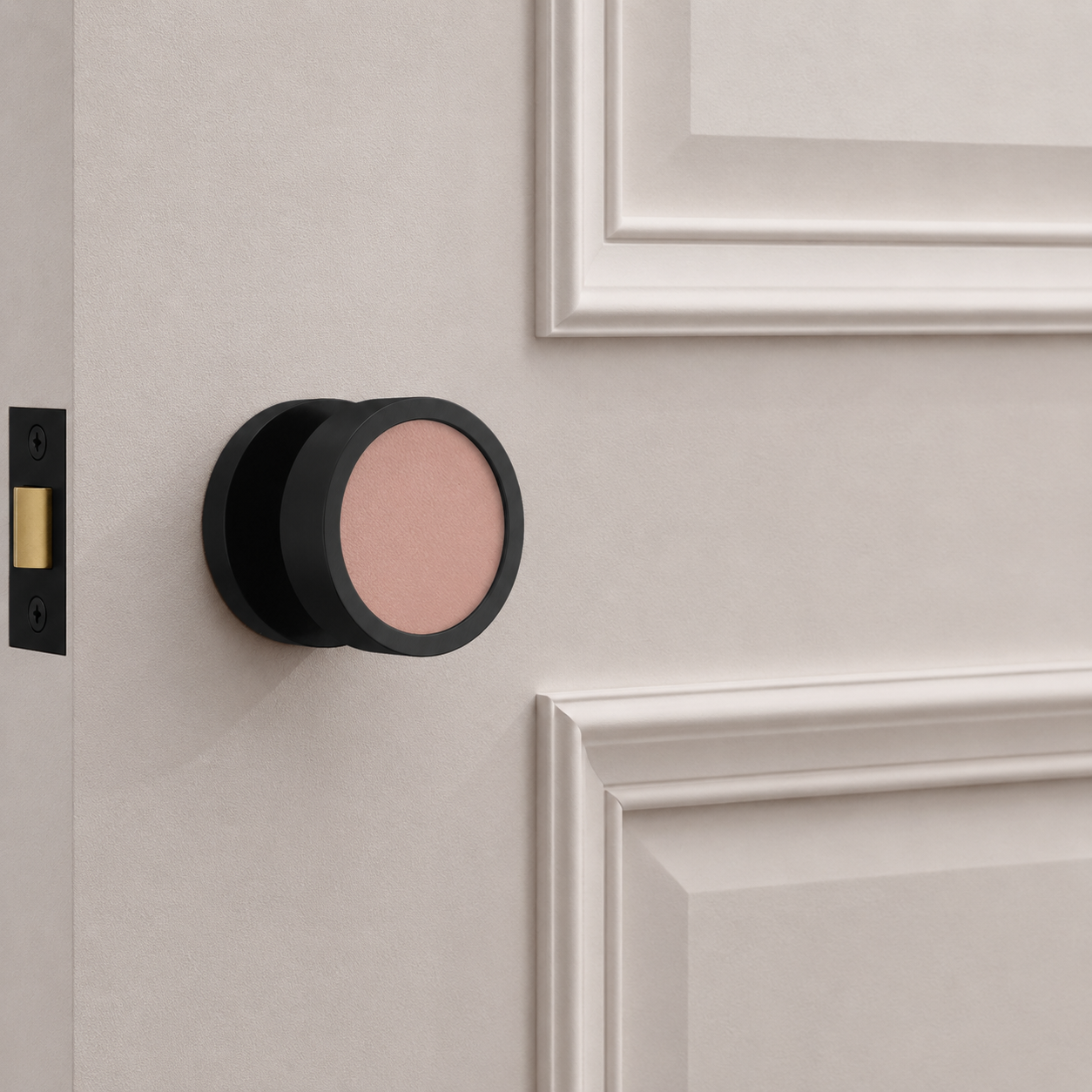 Brass & Leather Mortice Door Knobs in Black
