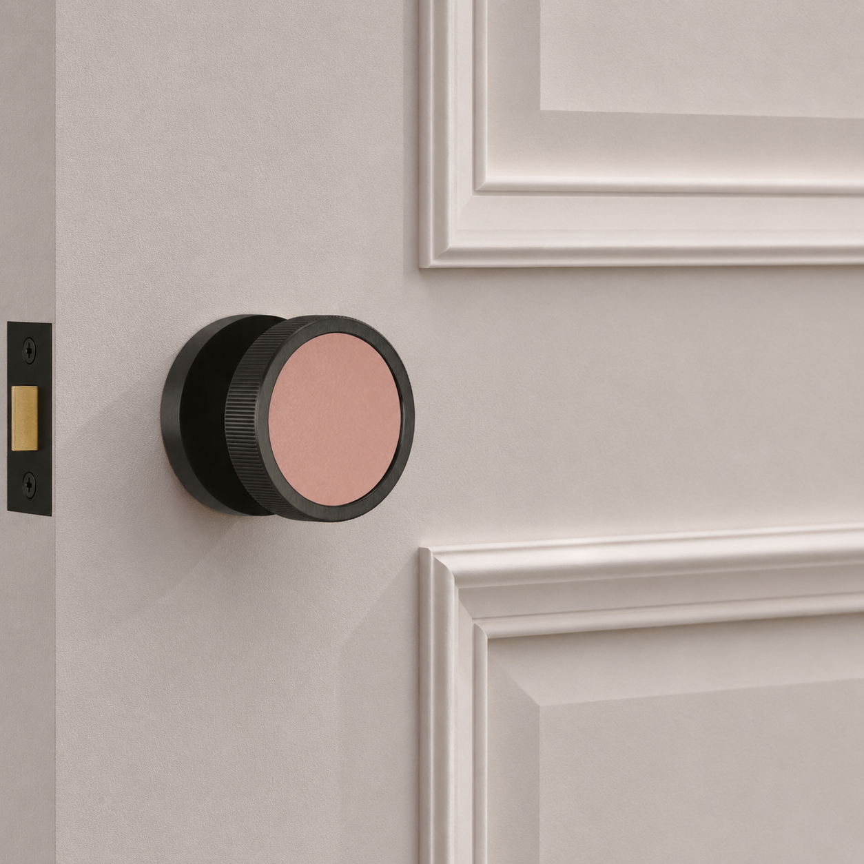 Brass & Leather Mortice Door Knobs in Black