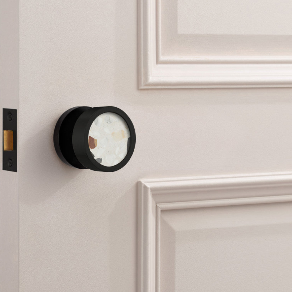 Boutons de porte de serrure en laiton et terrazzo noir