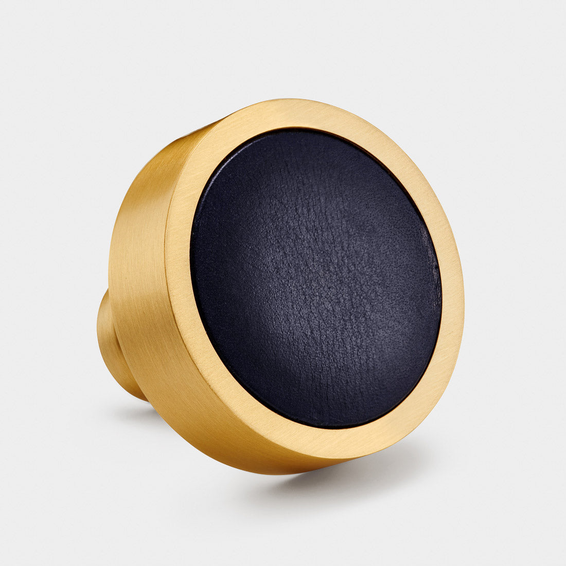Brass & Blue Leather Round Door Knobs in Gold