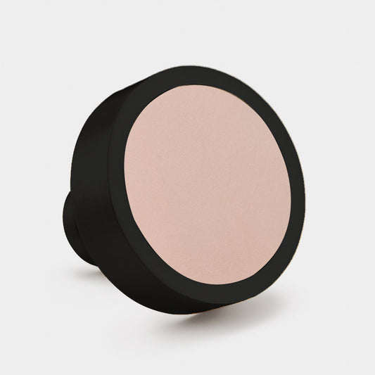 Brass & Pink Leather Round Door Knobs in Black