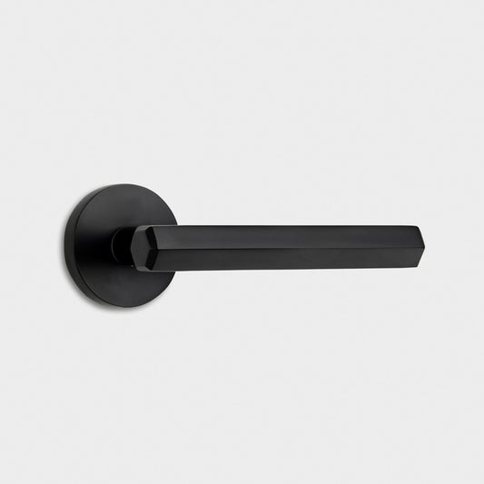 Brass Hexagonal Lever Door Handle in Black