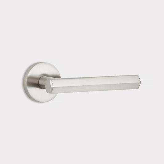 Brass Hexagonal Lever Door Handle in Silver