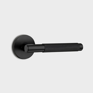 Brass Knurled Lever Door Handle in Black